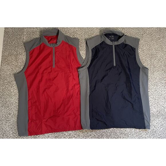 Lot of 2 Adidas Lightweight Golf Windbreaker Vests 1/4 Zip Mens Sz L Blue & Red - Picture 1 of 12
